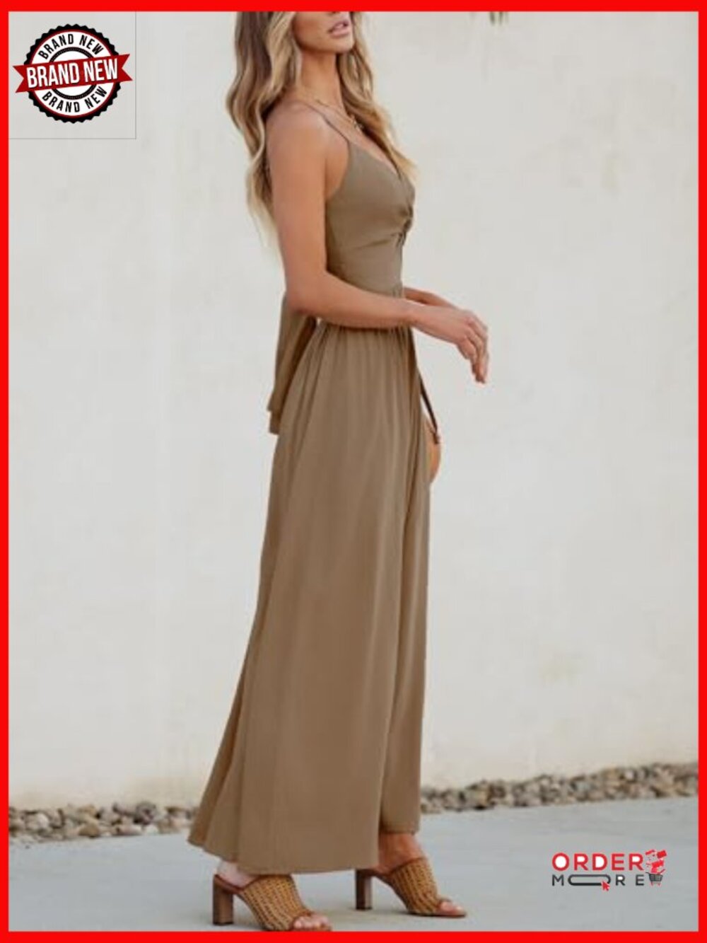 Sleeveless V-Neck Maxi Dress with Cutout Twist Back, Summer Formal - Picture 4 of 6